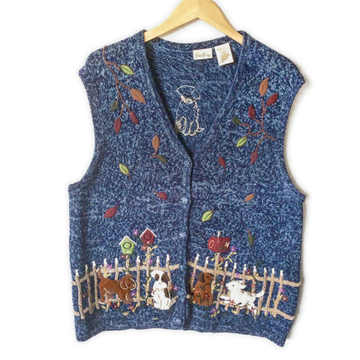 Puppies Playing In Fall Leaves Tacky Ugly Sweater Vest