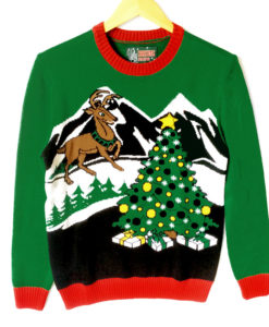 Reindeer and Christmas Tree Tacky Ugly Sweater