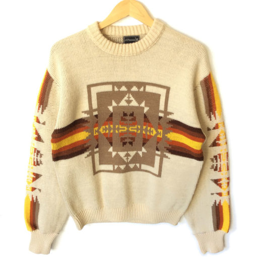 Vintage 70s Fall Colors Aztec Ski Sweater Ugly Sweater