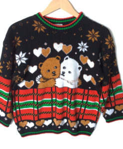 Vintage 80s Sparkle Teddy Bears In Love Tacky Ski Or Ugly Christmas Sweater
