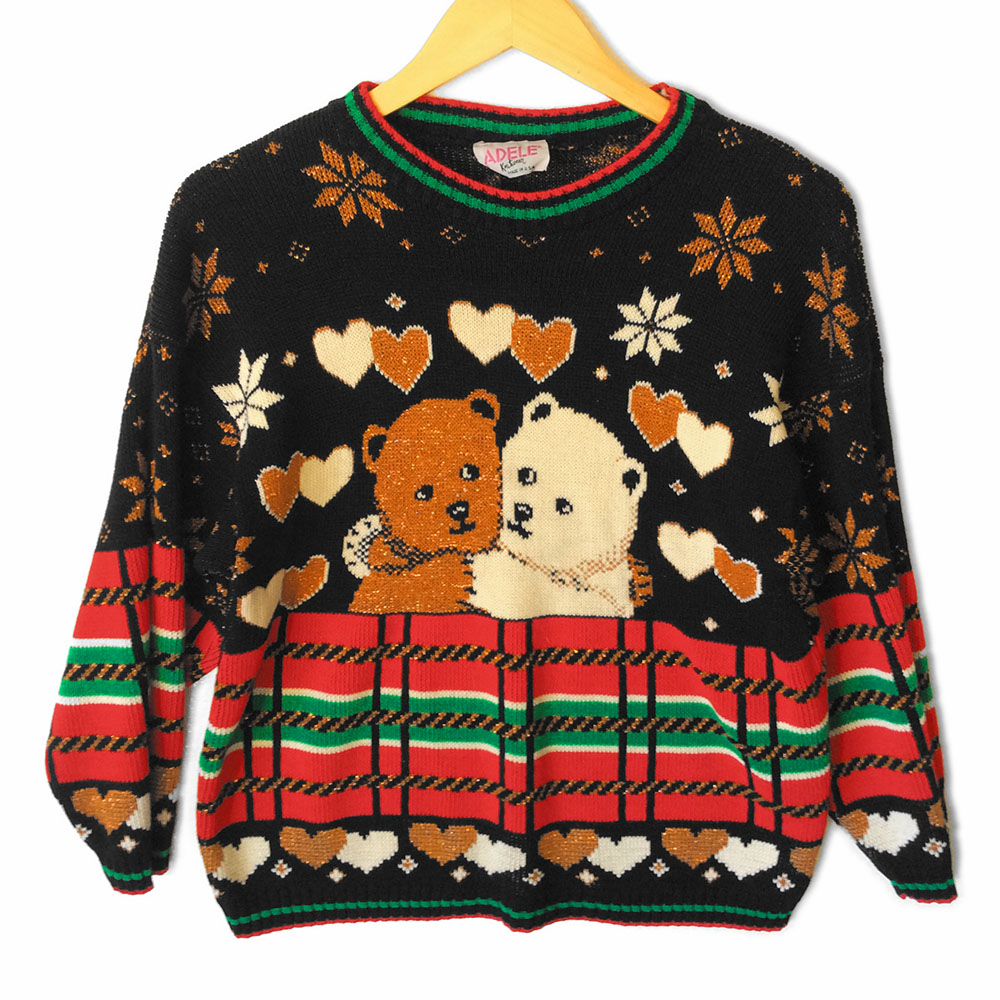 Faderlig forsikring Permanent Vintage 80s Sparkle Teddy Bears In Love Tacky Ski Or Ugly Christmas Sweater  - Cream Bear - The Ugly Sweater Shop