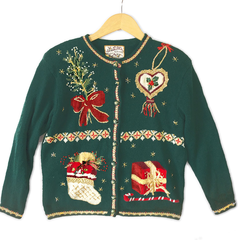 Vintage 90s Mistletoe, Heart, Stocking and Present Tacky Ugly Cardigan ...