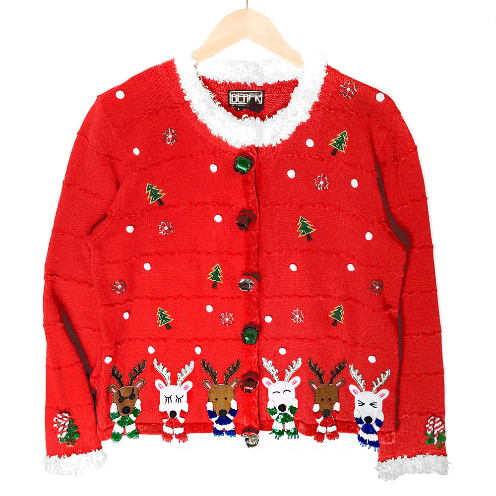 Berek Reindeer With Scarves Fluffy Collar Tacky Ugly Christmas Sweater ...