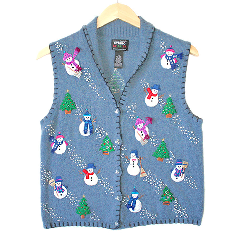 Bubbly Snowmen Tacky Ugly Christmas Sweater Vest - The Ugly Sweater Shop