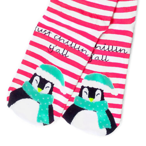 Just Chillin' Y'all Striped Penguin Ugly Christmas Socks