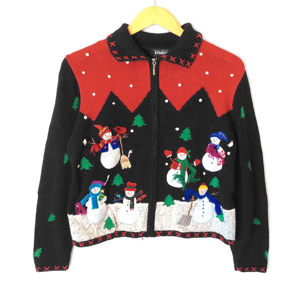 Raptured Snowmen Tacky Ugly Christmas Sweater - The Ugly Sweater Shop