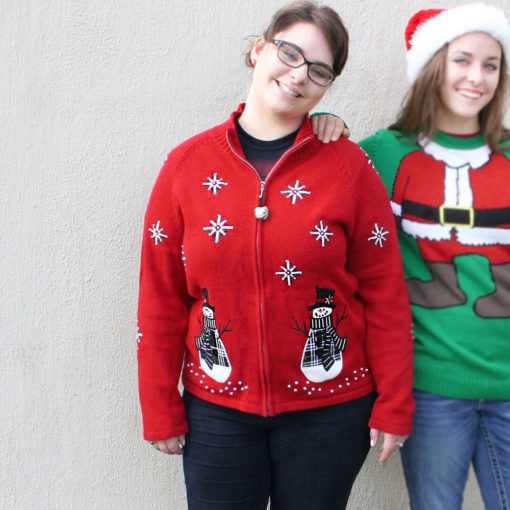 Snowmen in Plaid Coats Tacky Ugly Christmas Sweater