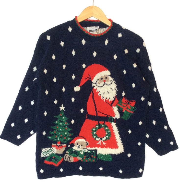 Vintage 80s Adele Knit Santa In The Snow Tacky Ugly Christmas Sweater ...