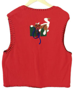 Vintage 90s Kitten Present Attack Tacky Ugly Christmas Sweater Vest