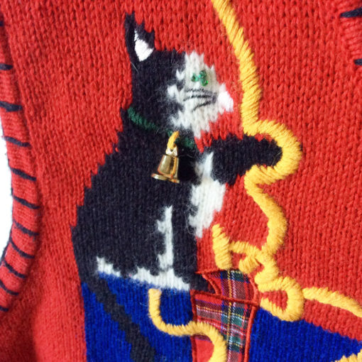 Vintage 90s Kitten Present Attack Tacky Ugly Christmas Sweater Vest