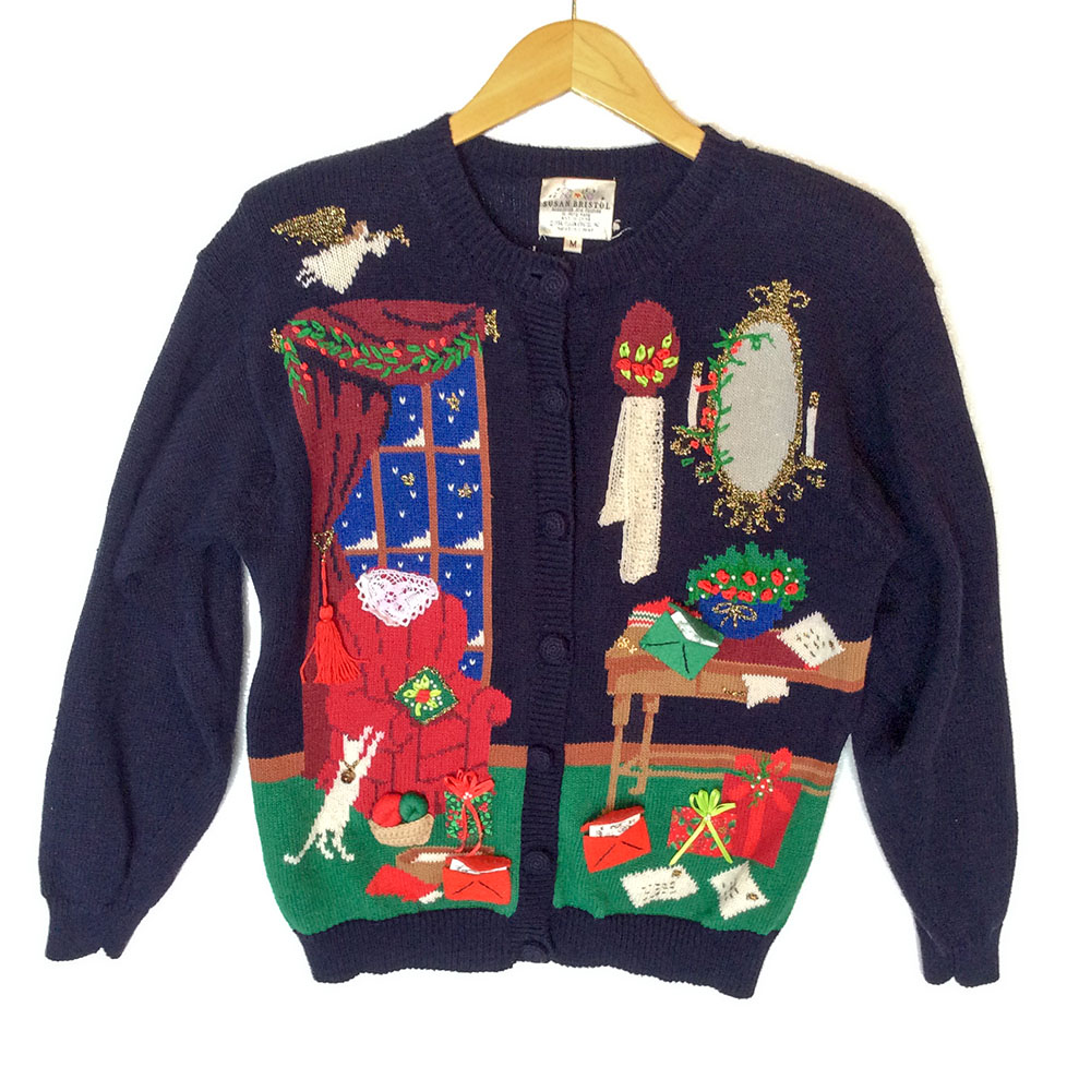 Vintage 90s Victorian Granny Christmas Tacky Ugly Cardigan Sweater